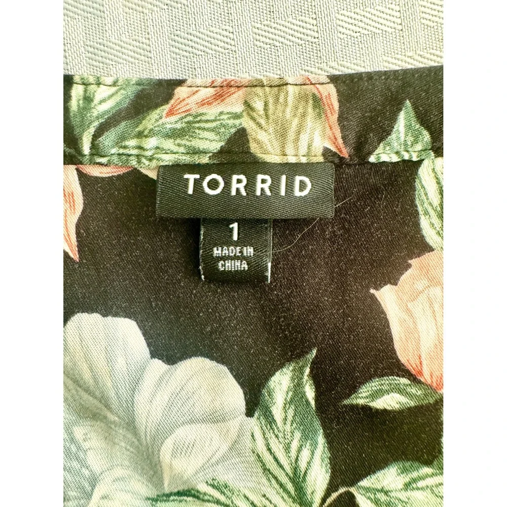 Torrid Floral Mini Dress‎ Womens 1 Black Pink Sleeveless Zip Pocket Cottagecore